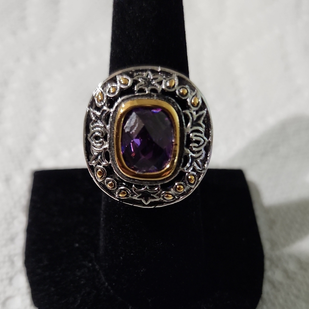 Elegant Amethyst and Silver/Gold Tone Ring